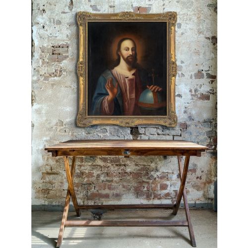 18THCENTURY GERMAN SCHOOL SALVATOR MUNDI ANTIQUE OIL PAINTING - ADDITIONAL PHOTO 1