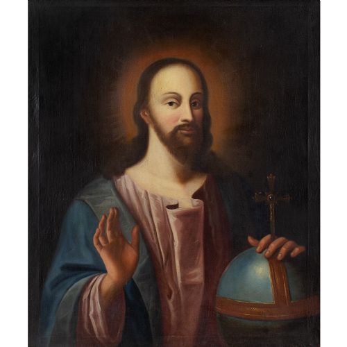 18THCENTURY GERMAN SCHOOL SALVATOR MUNDI ANTIQUE OIL PAINTING - ADDITIONAL PHOTO 4