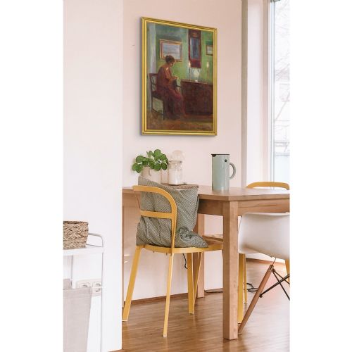 POUL FRIIS NYBO INTERIOR SCENE WITH WOMAN SEWING OIL PAINTING - ADDITIONAL PHOTO 2
