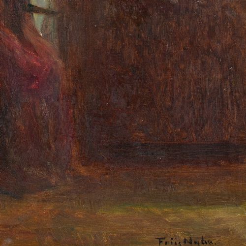 POUL FRIIS NYBO INTERIOR SCENE WITH WOMAN SEWING OIL PAINTING - ADDITIONAL PHOTO 7