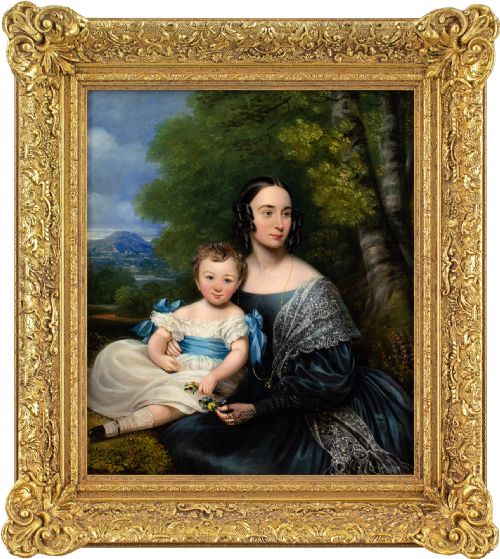 charles dickinson langley portrait of a mother child antique oil painting - CATEGORY: ANTIQUE ART - DATED 19TH CENTURY