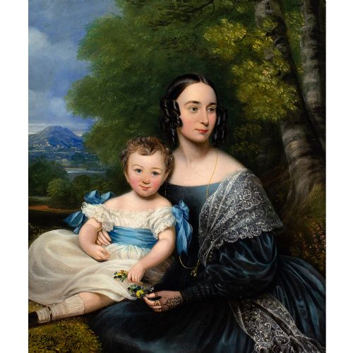 CHARLES DICKINSON LANGLEY PORTRAIT OF A MOTHER CHILD ANTIQUE OIL PAINTING - ADDITIONAL PHOTO 1
