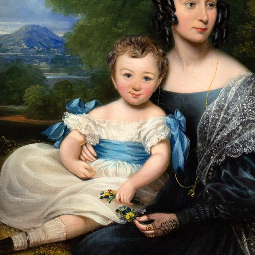 CHARLES DICKINSON LANGLEY PORTRAIT OF A MOTHER CHILD ANTIQUE OIL PAINTING - ADDITIONAL PHOTO 5