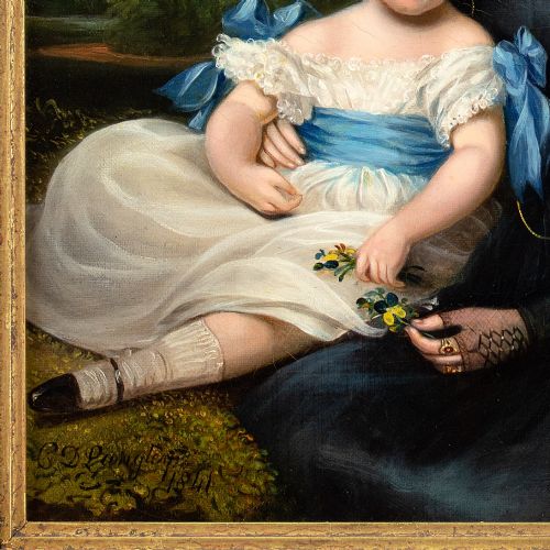 CHARLES DICKINSON LANGLEY PORTRAIT OF A MOTHER CHILD ANTIQUE OIL PAINTING - ADDITIONAL PHOTO 6