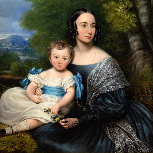 CHARLES DICKINSON LANGLEY PORTRAIT OF A MOTHER CHILD ANTIQUE OIL PAINTING - ADDITIONAL PHOTO 7