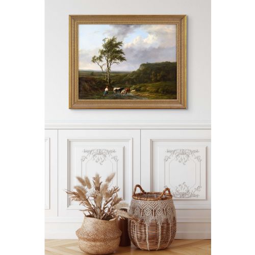 JEANBAPTISTE COENE RIVER LANDSCAPE WITH CATTLE FIGURE ANTIQUE OIL PAINTING - ADDITIONAL PHOTO 2