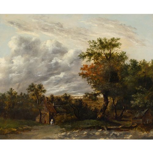 PATRICK NASMYTH LANDSCAPE WITH COTTAGES ANTIQUE OIL PAINTING - ADDITIONAL PHOTO 1