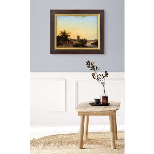 19THCENTURY DUTCH SCHOOL RIVER LANDSCAPE WITH INN WINDMILL ANTIQUE OIL PAINTING - ADDITIONAL PHOTO 2