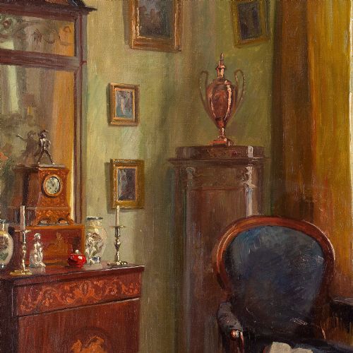 ROBERT PANITZSCH INTERIOR WITH ARMCHAIR WINDOW OIL PAINTING - ADDITIONAL PHOTO 1