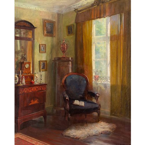 ROBERT PANITZSCH INTERIOR WITH ARMCHAIR WINDOW OIL PAINTING - ADDITIONAL PHOTO 2