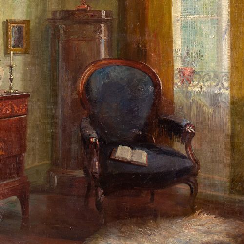 ROBERT PANITZSCH INTERIOR WITH ARMCHAIR WINDOW OIL PAINTING - ADDITIONAL PHOTO 4