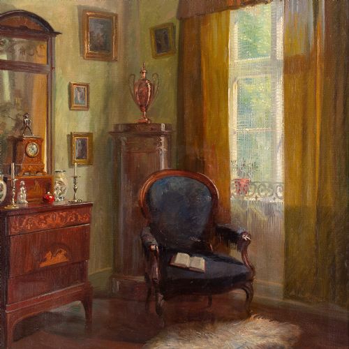 ROBERT PANITZSCH INTERIOR WITH ARMCHAIR WINDOW OIL PAINTING - ADDITIONAL PHOTO 6