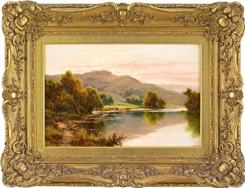 henry h parker highland loch with cattle antique oil painting - CATEGORY: ANTIQUE ART - DATED 1910
