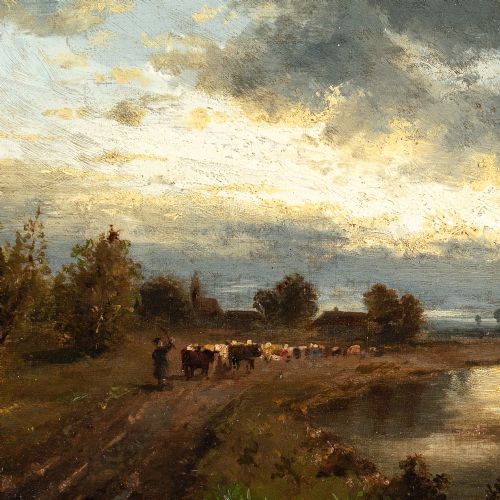 EMMA VON BOECKH RIVER LANDSCAPE WITH CATTLE DROVER ANTIQUE OIL PAINTING - ADDITIONAL PHOTO 6