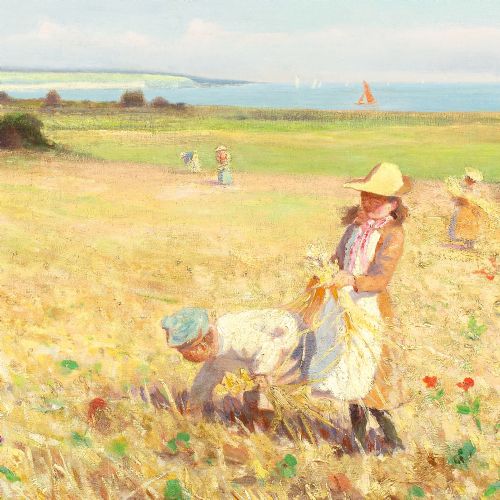 fig 3. Arthur Ellis, Children In A Cornfield - Antique Oil Painting 
