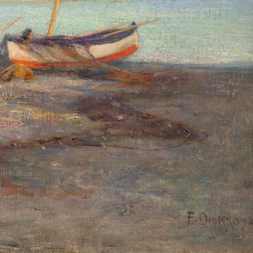 FRANK DICKSON MENDING THE FISHERMEN'S NETS ANTIQUE OIL PAINTING - ADDITIONAL PHOTO 7
