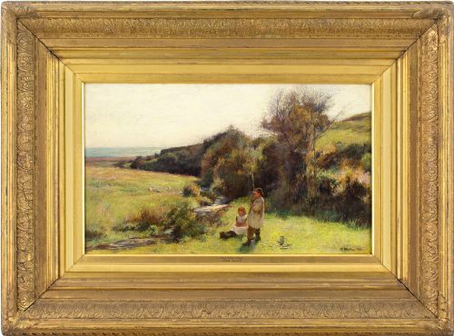 john white the big one antique oil painting - CATEGORY: ANTIQUE ART - DATED 1880