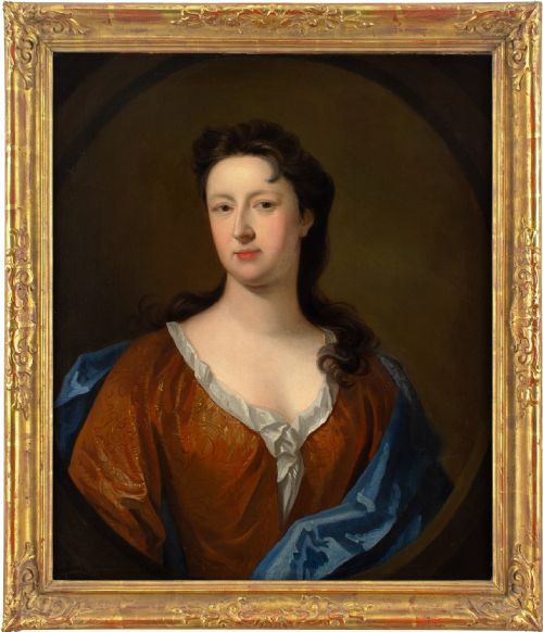 early 18thcentury english school portrait of a lady in a russet dress antique oil painting - CATEGORY: ANTIQUE ART - DATED 18TH CENTURY