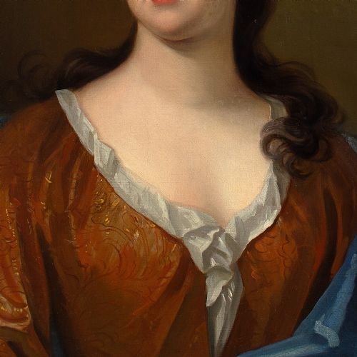 EARLY 18THCENTURY ENGLISH SCHOOL PORTRAIT OF A LADY IN A RUSSET DRESS ANTIQUE OIL PAINTING - ADDITIONAL PHOTO 6