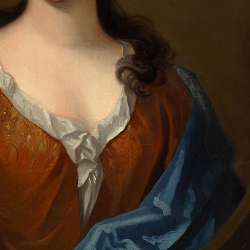 EARLY 18THCENTURY ENGLISH SCHOOL PORTRAIT OF A LADY IN A RUSSET DRESS ANTIQUE OIL PAINTING - ADDITIONAL PHOTO 7