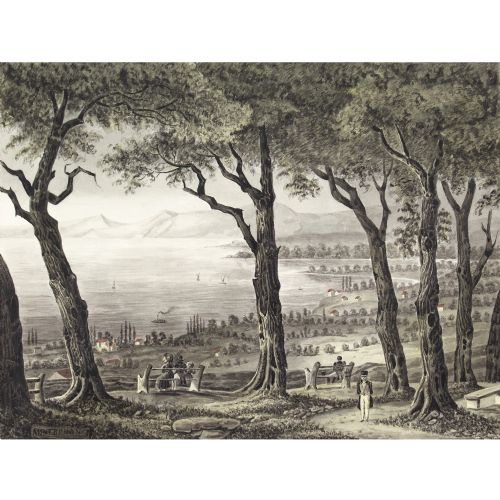 19THCENTURY SWISS SCHOOL MONTBENON LAKE GENEVA ANTIQUE DRAWING - ADDITIONAL PHOTO 1