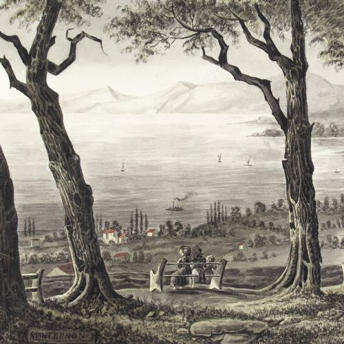 19THCENTURY SWISS SCHOOL MONTBENON LAKE GENEVA ANTIQUE DRAWING - ADDITIONAL PHOTO 3