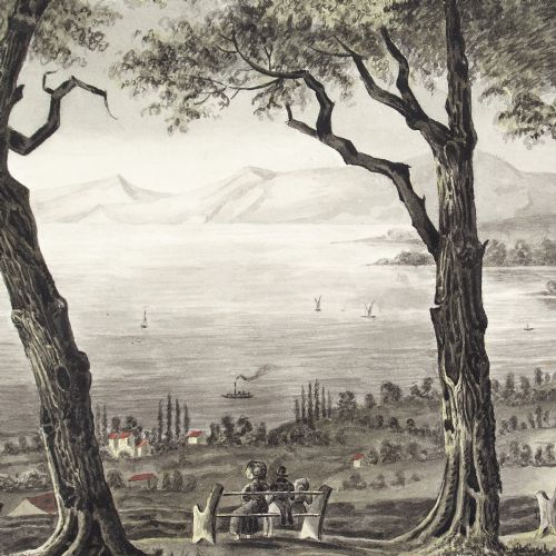 19THCENTURY SWISS SCHOOL MONTBENON LAKE GENEVA ANTIQUE DRAWING - ADDITIONAL PHOTO 7