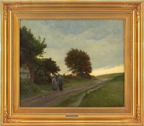 gustav vermehren landscape with older couple antique oil painting - CATEGORY: ANTIQUE ART - DATED 1910