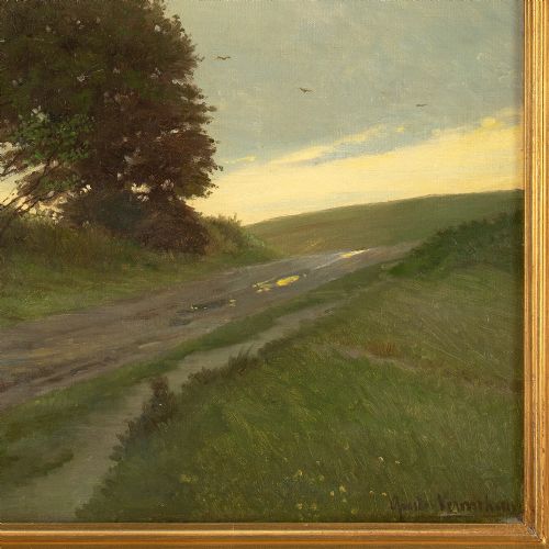 GUSTAV VERMEHREN LANDSCAPE WITH OLDER COUPLE ANTIQUE OIL PAINTING - ADDITIONAL PHOTO 7
