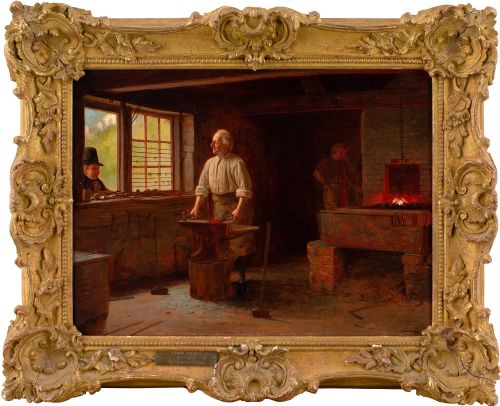 edwin hughes the blacksmith antique oil painting - CATEGORY: ANTIQUE ART - DATED 1880