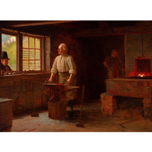 EDWIN HUGHES THE BLACKSMITH ANTIQUE OIL PAINTING - ADDITIONAL PHOTO 5