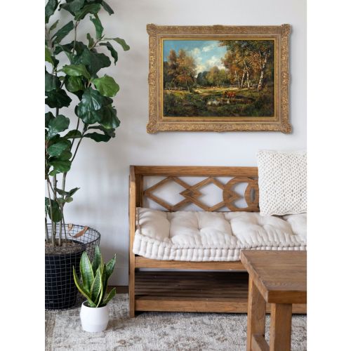 CAMILLE MAGNUS FOREST LANDSCAPE WITH CATTLE ANTIQUE OIL PAINTING - ADDITIONAL PHOTO 2