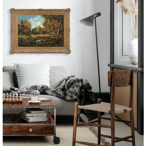 CAMILLE MAGNUS FOREST LANDSCAPE WITH CATTLE ANTIQUE OIL PAINTING - ADDITIONAL PHOTO 4