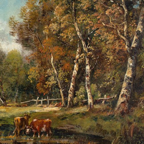 CAMILLE MAGNUS FOREST LANDSCAPE WITH CATTLE ANTIQUE OIL PAINTING - ADDITIONAL PHOTO 6