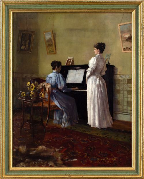 louise parker the recital antique oil painting - CATEGORY: ANTIQUE ART - DATED 1890