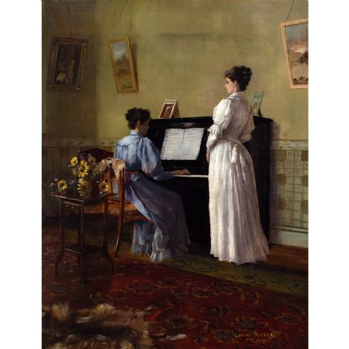 LOUISE PARKER THE RECITAL ANTIQUE OIL PAINTING - ADDITIONAL PHOTO 5