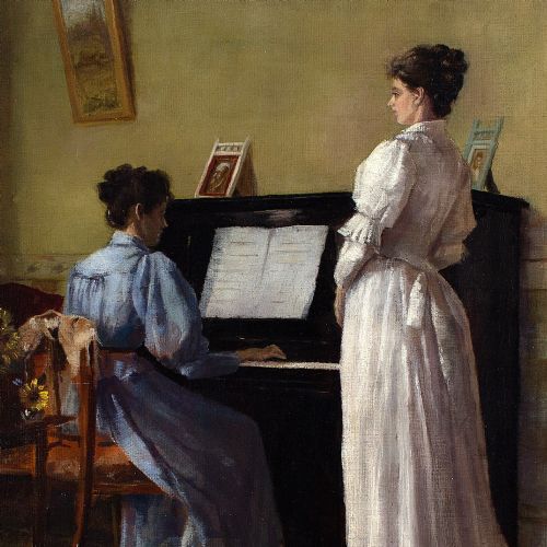 LOUISE PARKER THE RECITAL ANTIQUE OIL PAINTING - ADDITIONAL PHOTO 6