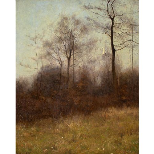 fig 1. Ernst Ludwig Von Aster, Autumn Landscape With Crescent Moon - Antique Oil Painting