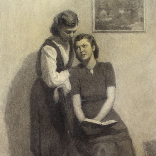 BORIS SPORYKHIN INTERIOR WITH GIRLS READING DRAWING - ADDITIONAL PHOTO 4