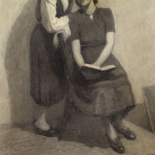 BORIS SPORYKHIN INTERIOR WITH GIRLS READING DRAWING - ADDITIONAL PHOTO 5