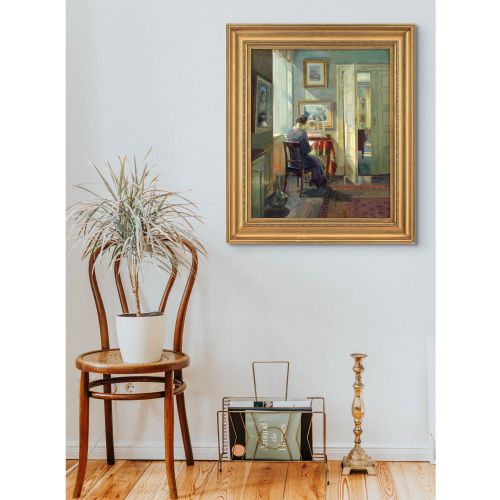 ROBERT PANITZSCH SUNLIT INTERIOR WITH LADY READING OIL PAINTING - ADDITIONAL PHOTO 1