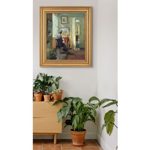 ROBERT PANITZSCH SUNLIT INTERIOR WITH LADY READING OIL PAINTING - ADDITIONAL PHOTO 4