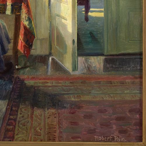 ROBERT PANITZSCH SUNLIT INTERIOR WITH LADY READING OIL PAINTING - ADDITIONAL PHOTO 7