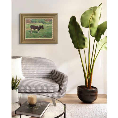 MICHAEL THERKILDSEN LANDSCAPE WITH BULL THATCHED BUILDINGS ANTIQUE OIL PAINTING - ADDITIONAL PHOTO 5