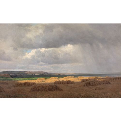 ALFRED BROGE COASTAL LANDSCAPE WITH RAIN ANTIQUE OIL PAINTING - ADDITIONAL PHOTO 1