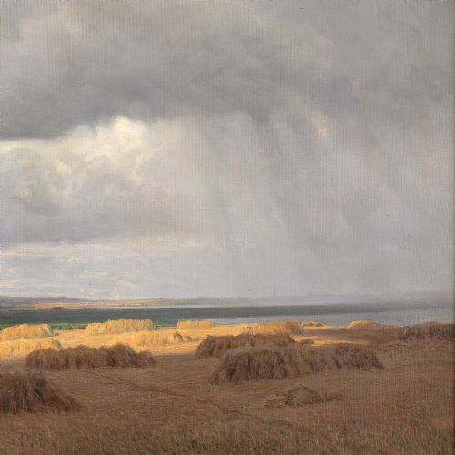 ALFRED BROGE COASTAL LANDSCAPE WITH RAIN ANTIQUE OIL PAINTING - ADDITIONAL PHOTO 2