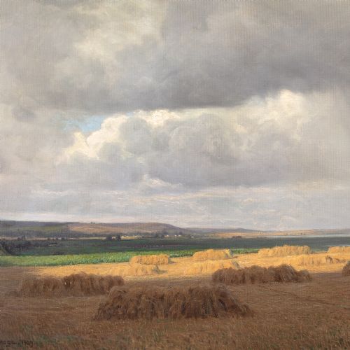 ALFRED BROGE COASTAL LANDSCAPE WITH RAIN ANTIQUE OIL PAINTING - ADDITIONAL PHOTO 5