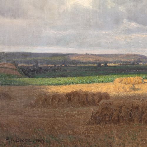ALFRED BROGE COASTAL LANDSCAPE WITH RAIN ANTIQUE OIL PAINTING - ADDITIONAL PHOTO 6