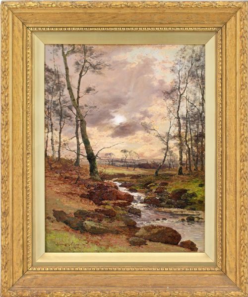 john hamilton glass ssa scottish landscape with river antique oil painting - CATEGORY: ANTIQUE ART - DATED 1910