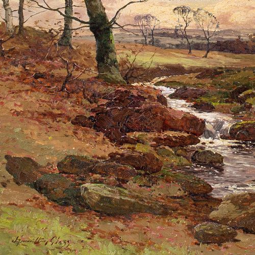 JOHN HAMILTON GLASS SSA SCOTTISH LANDSCAPE WITH RIVER ANTIQUE OIL PAINTING - ADDITIONAL PHOTO 7